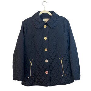 Michael Kors Navy Quilted Jacket Lightweight Fall Layer Gold Details Large